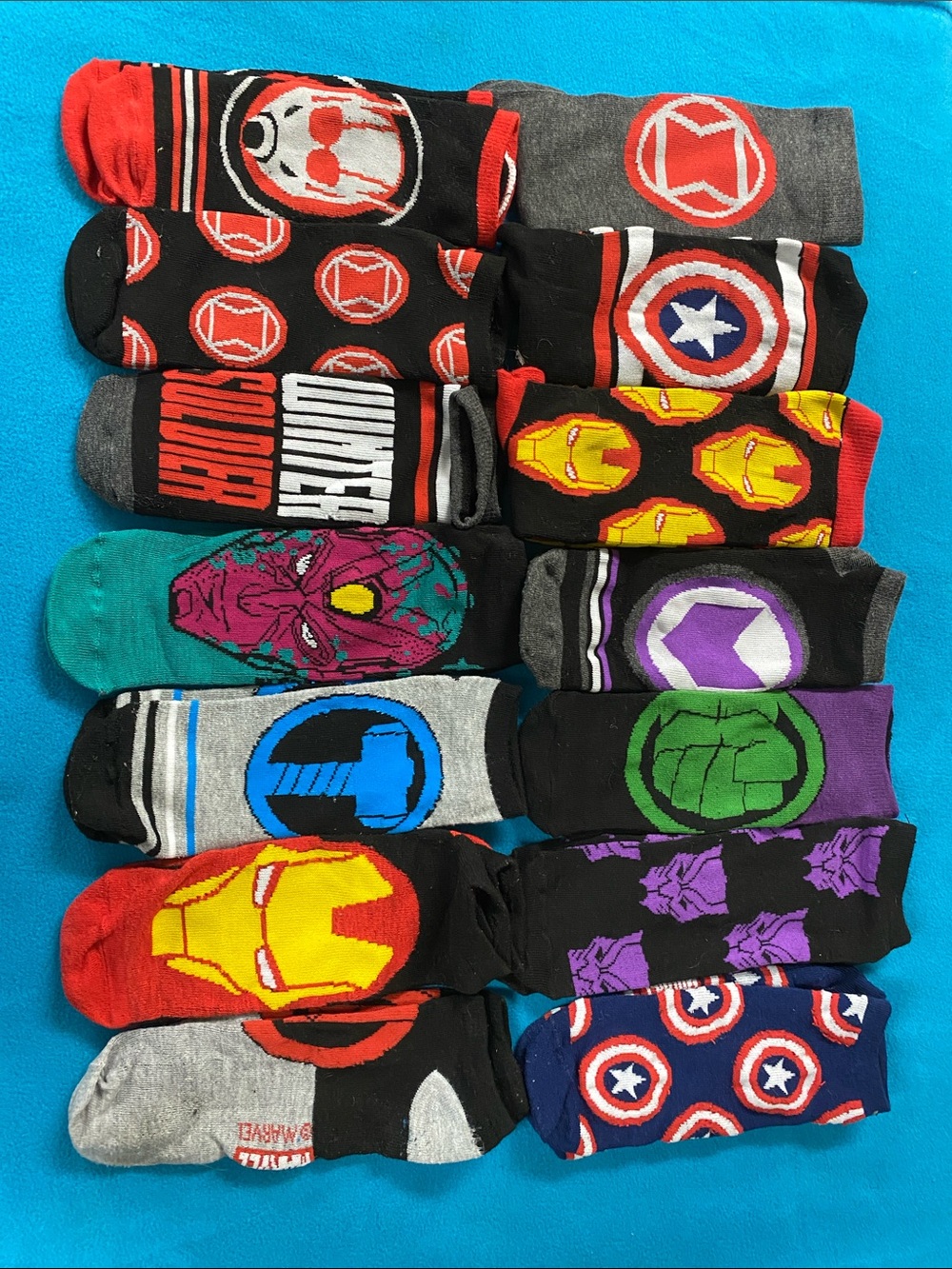 Assorted Marvel Superhero Socks - Set of 14